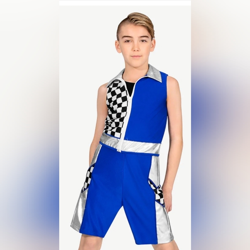 NWT Kids Racing Costume - Blue and Silver Dance Costume